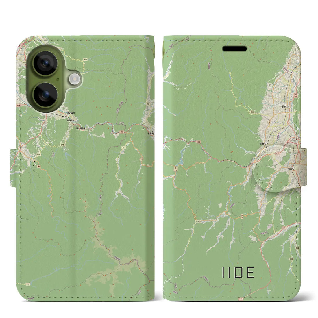 【飯豊（山形県）】地図柄iPhoneケース（手帳タイプ）ナチュラル・iPhone 17 Pro Max 用