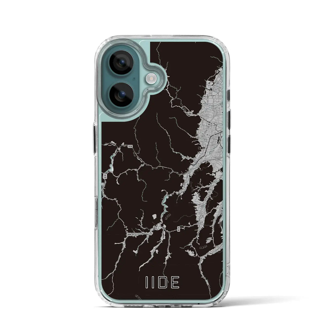 【飯豊(山形県)】地図柄iPhoneケース(MagSafeタイプ)モノトーン・iPhone 16 Pro 用