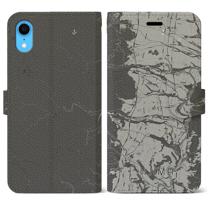 【飯島（長野県）】地図柄iPhoneケース（手帳タイプ）モノトーン・iPhone XR 用