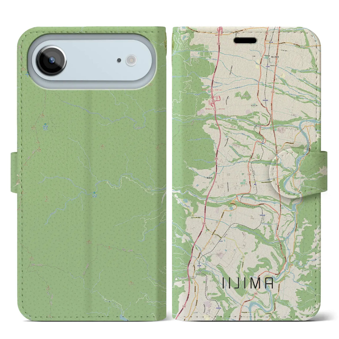 【飯島（長野県）】地図柄iPhoneケース（手帳タイプ）ナチュラル・iPhone 17 Pro Max 用