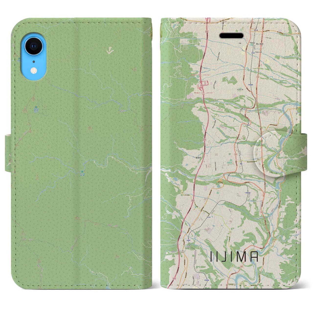 【飯島（長野県）】地図柄iPhoneケース（手帳タイプ）ナチュラル・iPhone XR 用