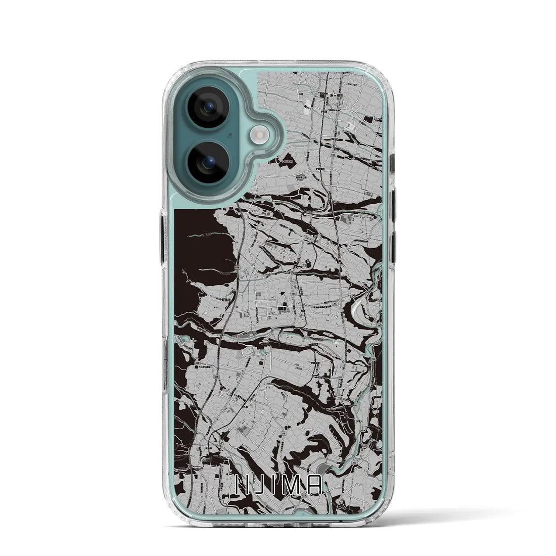 【飯島(長野県)】地図柄iPhoneケース(MagSafeタイプ)モノトーン・iPhone 16 Pro 用