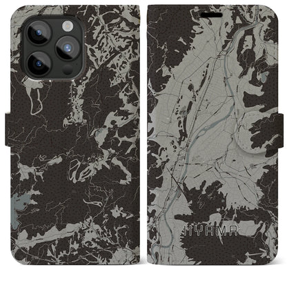 【飯山（長野県）】地図柄iPhoneケース（手帳タイプ）モノトーン・iPhone 15 Pro Max 用