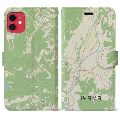 【飯山（長野県）】地図柄iPhoneケース（手帳タイプ）ナチュラル・iPhone 11 用