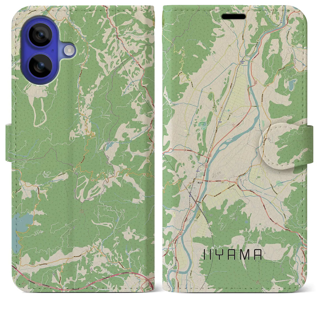 【飯山(長野県)】地図柄iPhoneケース(手帳タイプ)ナチュラル・iPhone 16 Pro Max 用