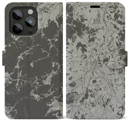 【飯塚（福岡県）】地図柄iPhoneケース（手帳タイプ）モノトーン・iPhone 15 Pro Max 用