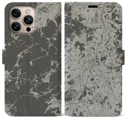 【飯塚（福岡県）】地図柄iPhoneケース（手帳タイプ）モノトーン・iPhone 16 Plus 用