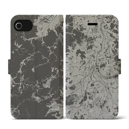 【飯塚（福岡県）】地図柄iPhoneケース（手帳タイプ）モノトーン・iPhone SE（第3 / 第2世代） / 8 / 7 / 6s / 6 用