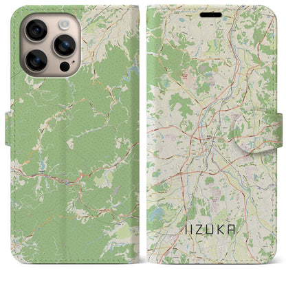 【飯塚（福岡県）】地図柄iPhoneケース（手帳タイプ）ナチュラル・iPhone 16 Plus 用