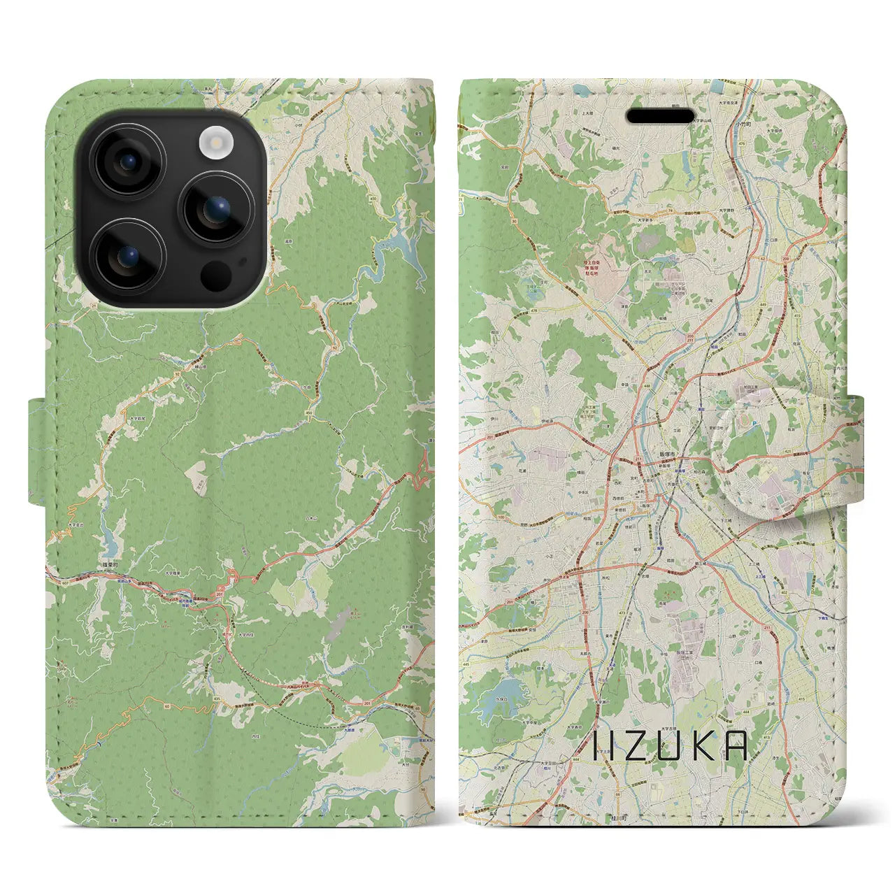 【飯塚（福岡県）】地図柄iPhoneケース（手帳タイプ）ナチュラル・iPhone 16 用