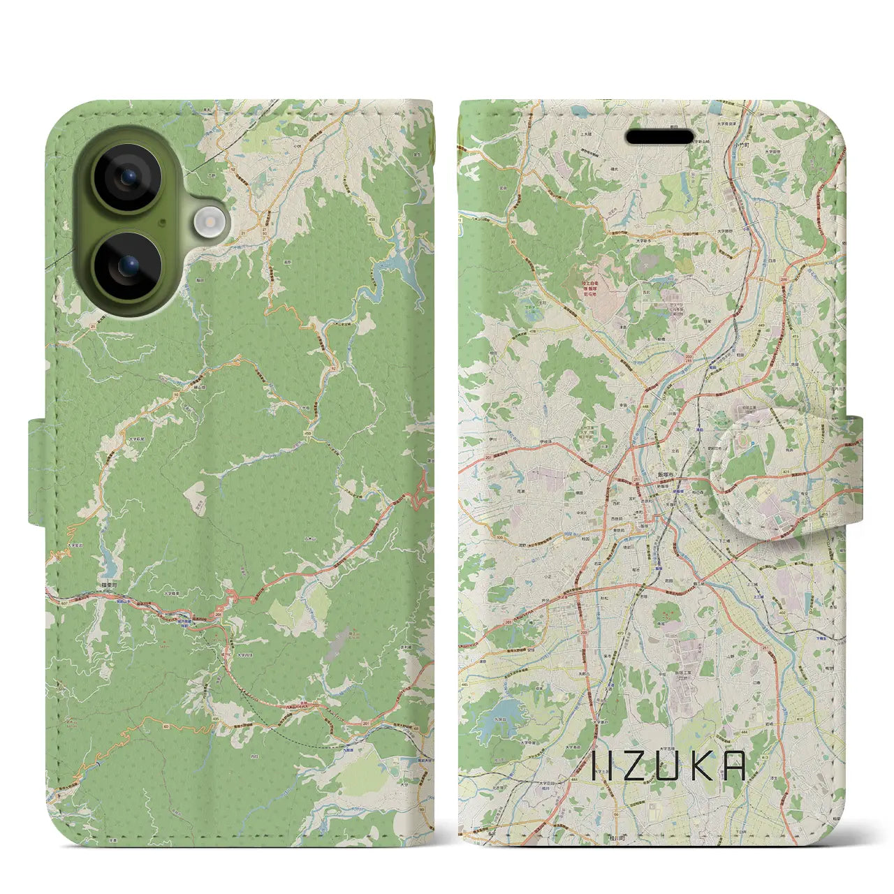 【飯塚（福岡県）】地図柄iPhoneケース（手帳タイプ）モノトーン・iPhone 17 Pro Max 用