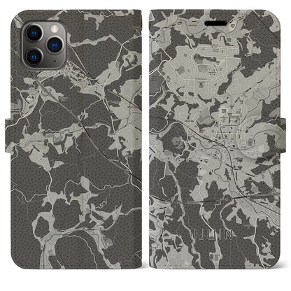 【伊集院（鹿児島県）】地図柄iPhoneケース（手帳タイプ）モノトーン・iPhone 11 Pro Max 用