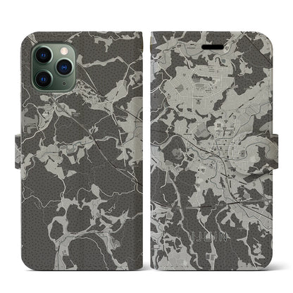 【伊集院（鹿児島県）】地図柄iPhoneケース（手帳タイプ）モノトーン・iPhone 11 Pro 用