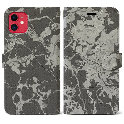 【伊集院（鹿児島県）】地図柄iPhoneケース（手帳タイプ）モノトーン・iPhone 11 用