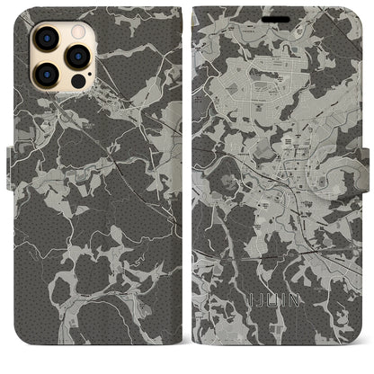 【伊集院（鹿児島県）】地図柄iPhoneケース（手帳タイプ）モノトーン・iPhone 12 Pro Max 用