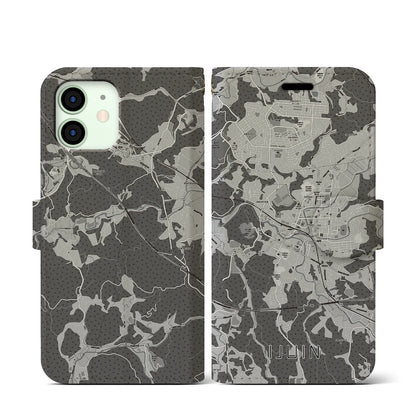 【伊集院（鹿児島県）】地図柄iPhoneケース（手帳タイプ）モノトーン・iPhone 12 mini 用
