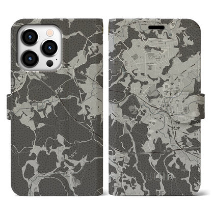 【伊集院（鹿児島県）】地図柄iPhoneケース（手帳タイプ）モノトーン・iPhone 13 Pro 用