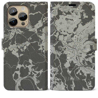 【伊集院（鹿児島県）】地図柄iPhoneケース（手帳タイプ）モノトーン・iPhone 14 Pro Max 用