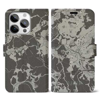 【伊集院（鹿児島県）】地図柄iPhoneケース（手帳タイプ）モノトーン・iPhone 14 Pro 用