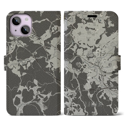 【伊集院（鹿児島県）】地図柄iPhoneケース（手帳タイプ）モノトーン・iPhone 14 用