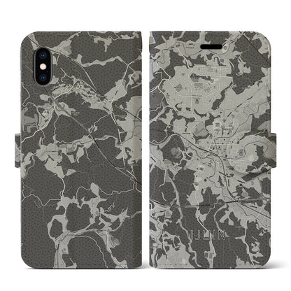 【伊集院（鹿児島県）】地図柄iPhoneケース（手帳タイプ）モノトーン・iPhone XS / X 用