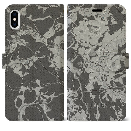 【伊集院（鹿児島県）】地図柄iPhoneケース（手帳タイプ）モノトーン・iPhone XS Max 用