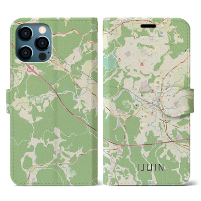【伊集院（鹿児島県）】地図柄iPhoneケース（手帳タイプ）ナチュラル・iPhone 12 / 12 Pro 用