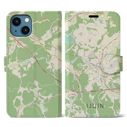 【伊集院（鹿児島県）】地図柄iPhoneケース（手帳タイプ）ナチュラル・iPhone 13 用