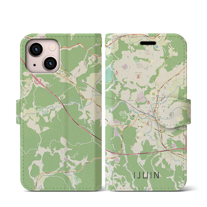 【伊集院（鹿児島県）】地図柄iPhoneケース（手帳タイプ）ナチュラル・iPhone 13 mini 用