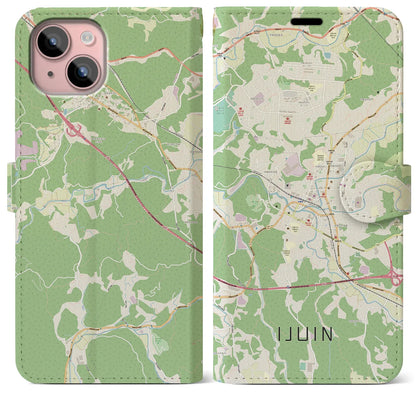 【伊集院（鹿児島県）】地図柄iPhoneケース（手帳タイプ）ナチュラル・iPhone 15 Plus 用