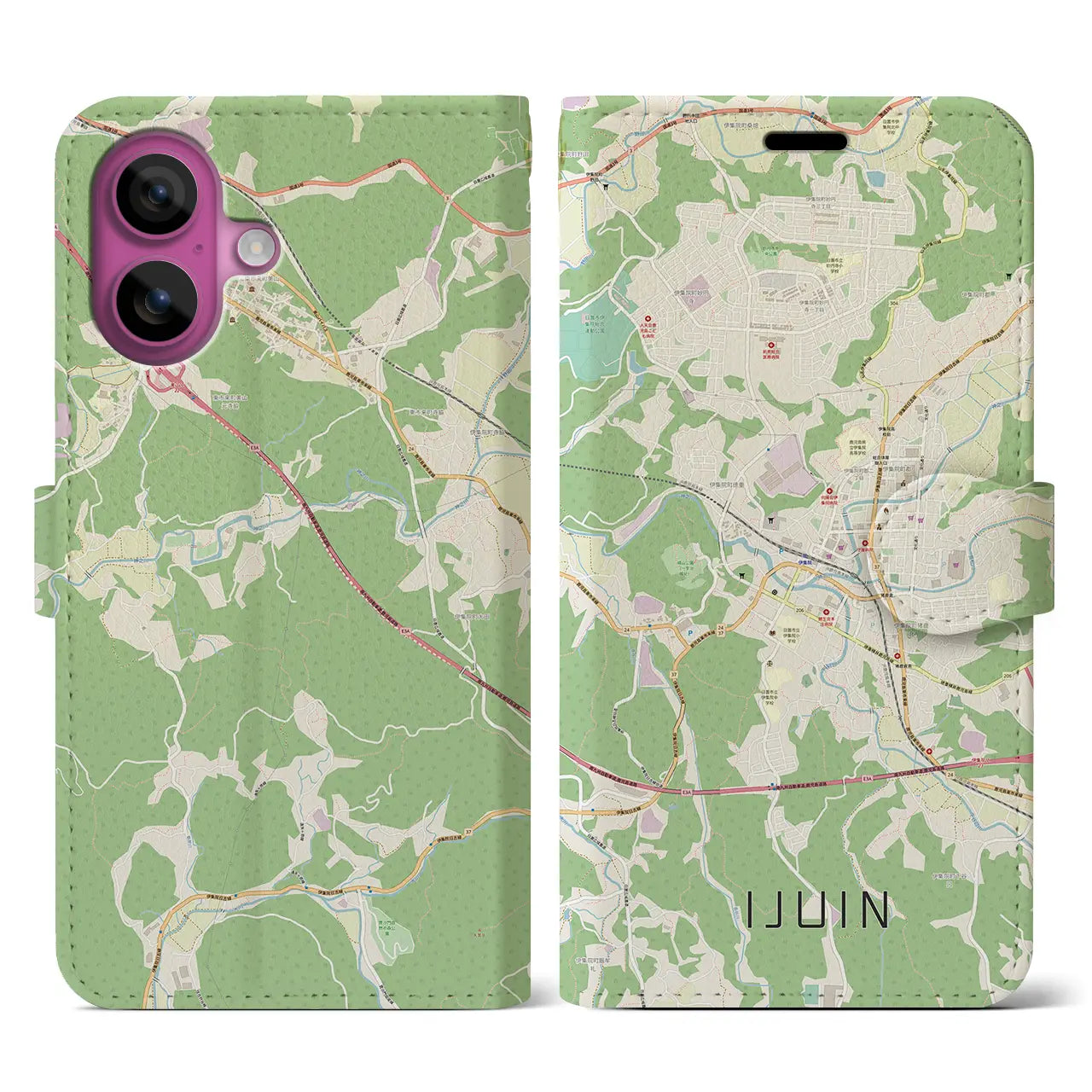 【伊集院（鹿児島県）】地図柄iPhoneケース（手帳タイプ）ナチュラル・iPhone 16 Pro 用