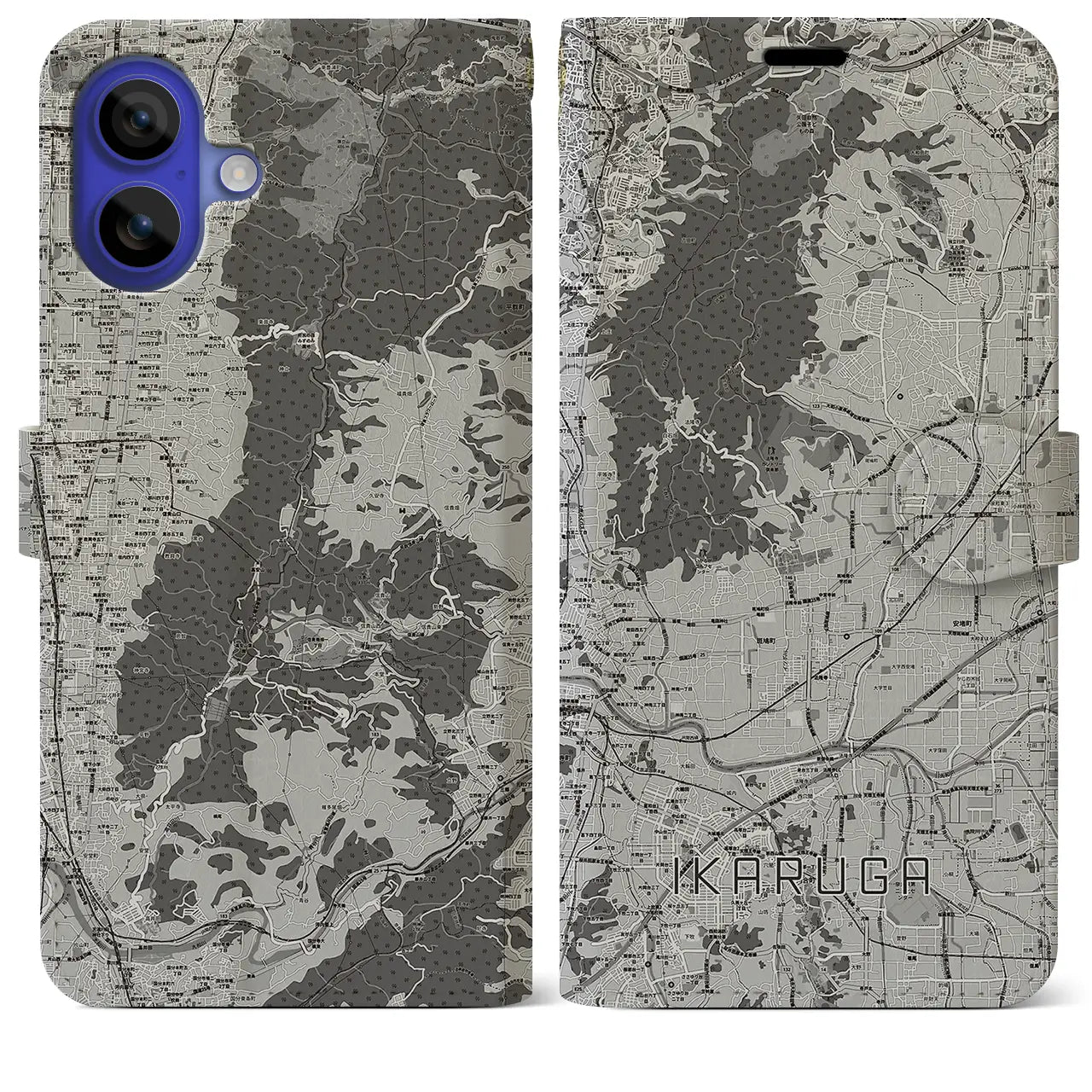 【斑鳩（奈良県）】地図柄iPhoneケース（手帳タイプ）