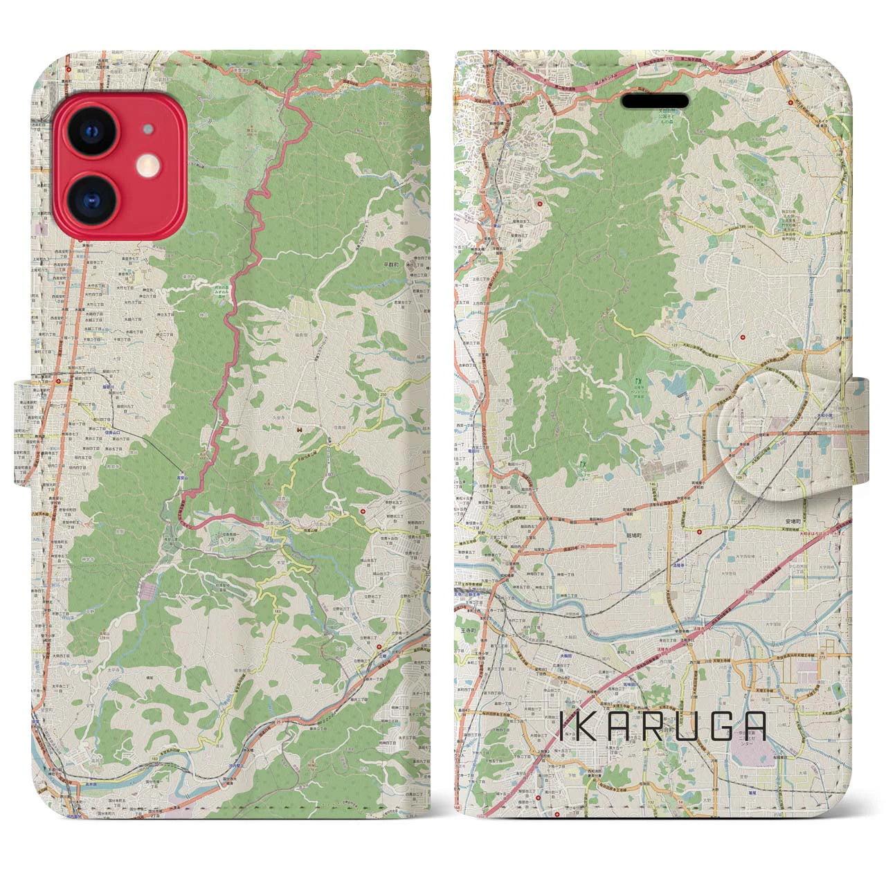 【斑鳩（奈良県）】地図柄iPhoneケース（手帳タイプ）ナチュラル・iPhone 11 用