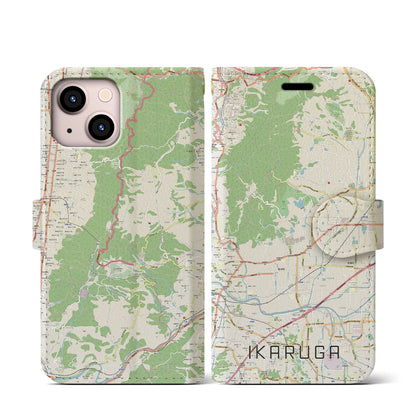 【斑鳩（奈良県）】地図柄iPhoneケース（手帳タイプ）ナチュラル・iPhone 13 mini 用