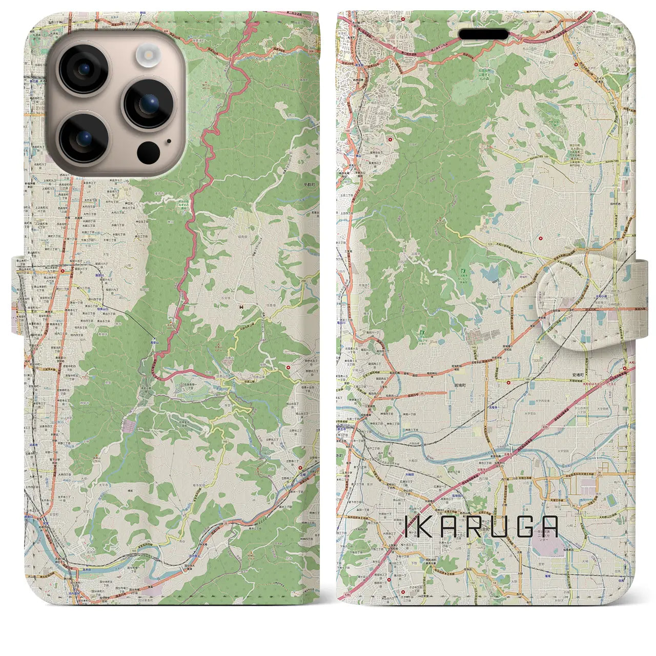 【斑鳩（奈良県）】地図柄iPhoneケース（手帳タイプ）ナチュラル・iPhone 16 Plus 用