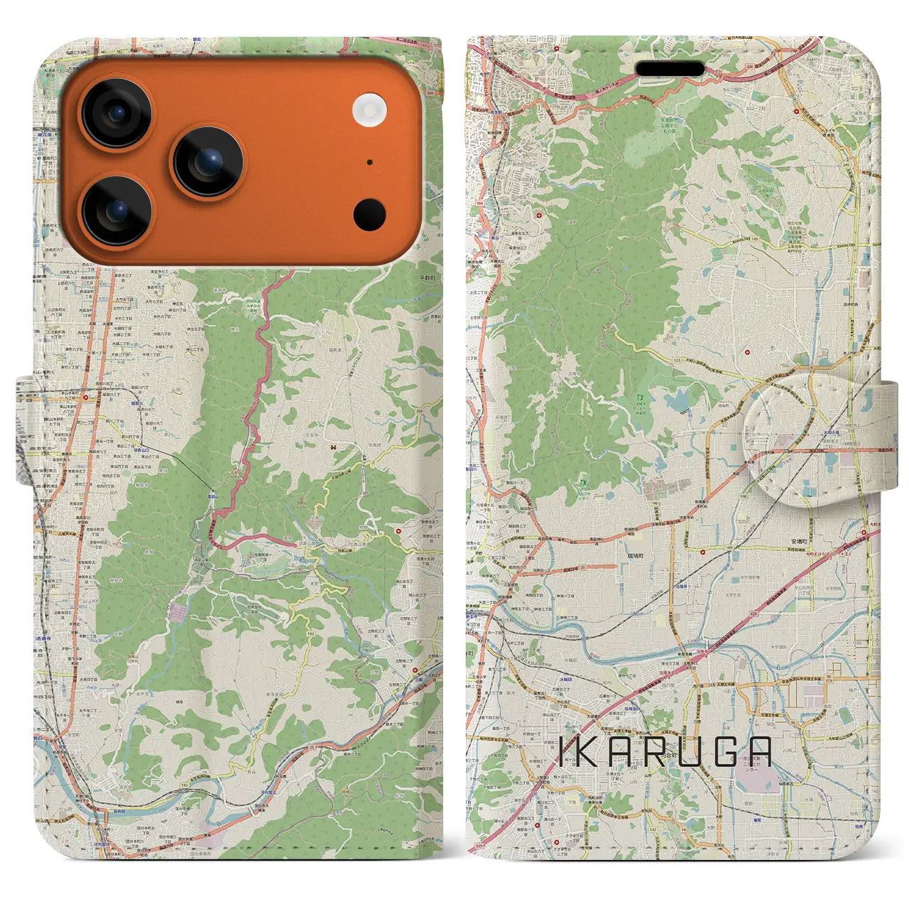 【斑鳩（奈良県）】地図柄iPhoneケース（手帳タイプ）