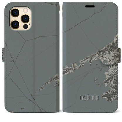 【伊方（愛媛県）】地図柄iPhoneケース（手帳タイプ）モノトーン・iPhone 12 Pro Max 用