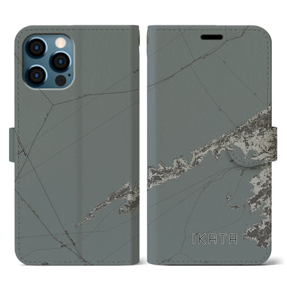 【伊方（愛媛県）】地図柄iPhoneケース（手帳タイプ）モノトーン・iPhone 12 / 12 Pro 用