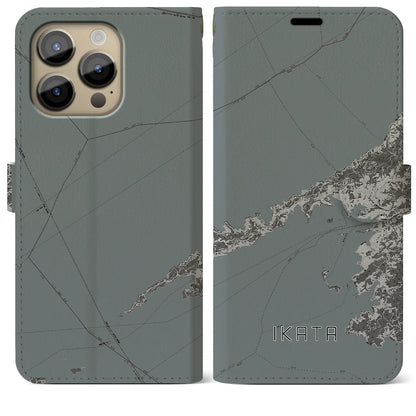 【伊方（愛媛県）】地図柄iPhoneケース（手帳タイプ）モノトーン・iPhone 14 Pro Max 用
