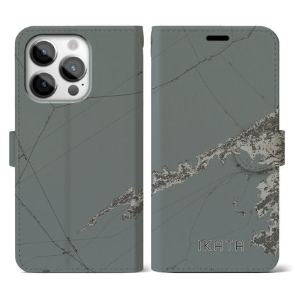 【伊方（愛媛県）】地図柄iPhoneケース（手帳タイプ）モノトーン・iPhone 14 Pro 用