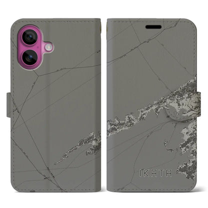 【伊方（愛媛県）】地図柄iPhoneケース（手帳タイプ）モノトーン・iPhone 16 Pro 用