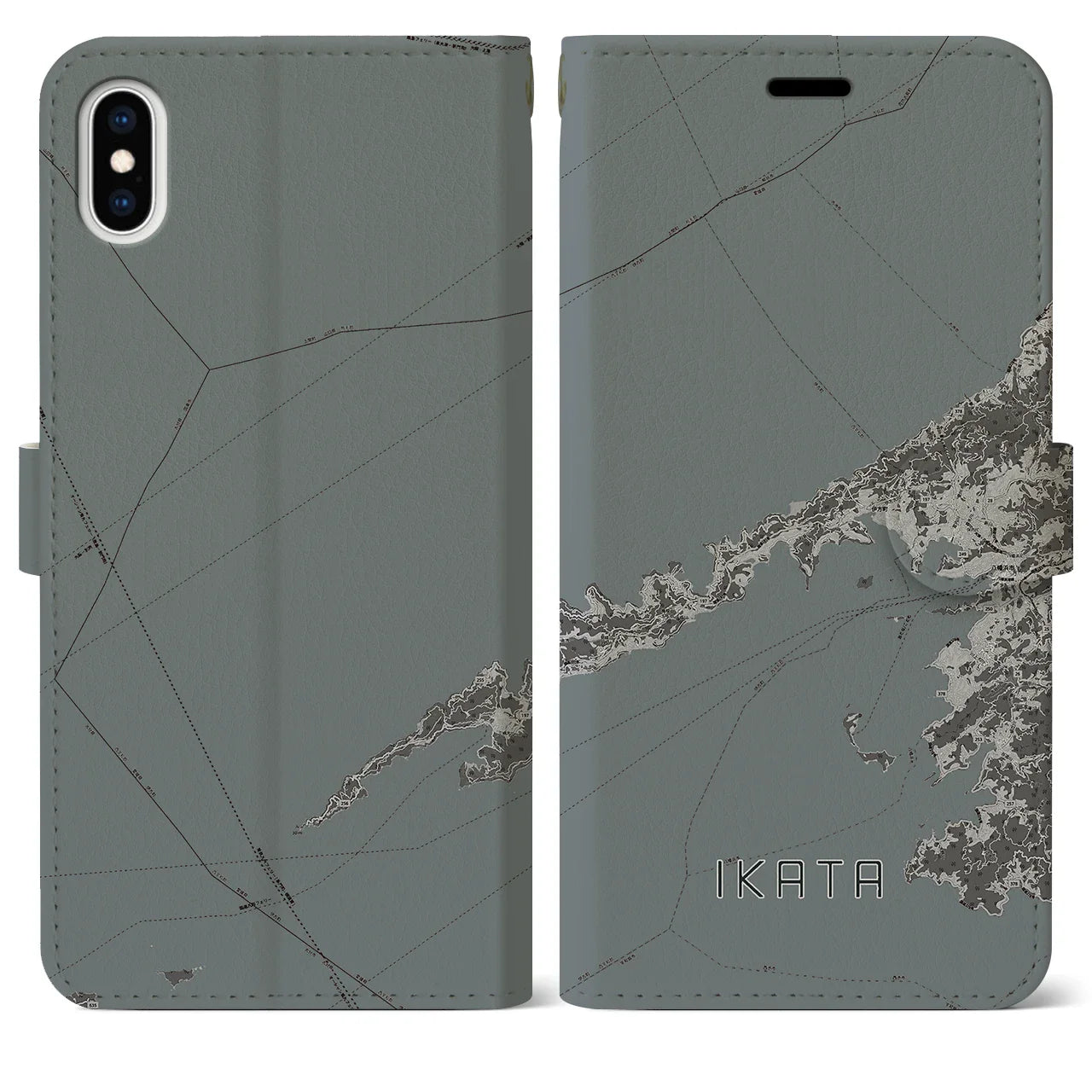 【伊方（愛媛県）】地図柄iPhoneケース（手帳タイプ）モノトーン・iPhone XS Max 用