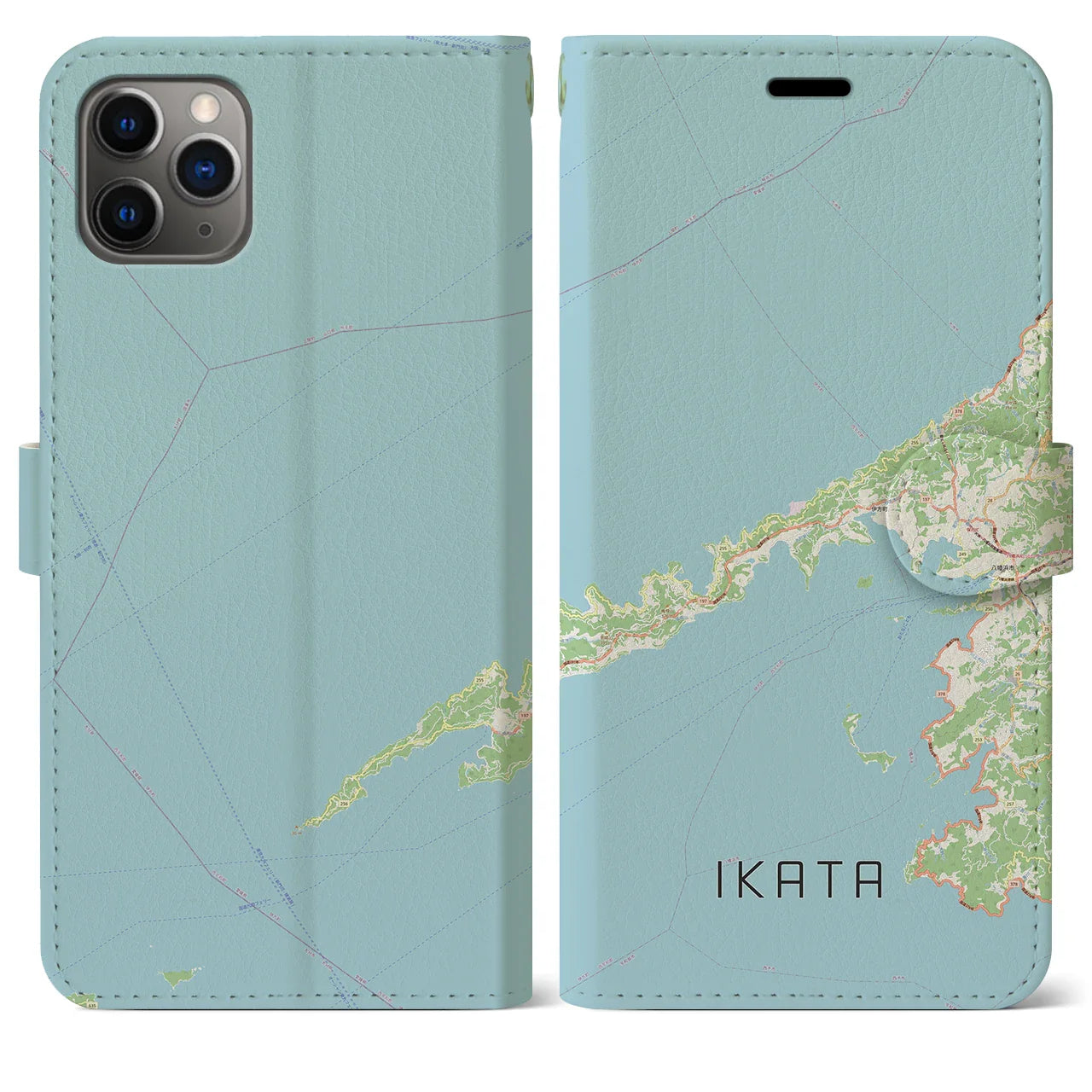 【伊方（愛媛県）】地図柄iPhoneケース（手帳タイプ）ナチュラル・iPhone 11 Pro Max 用