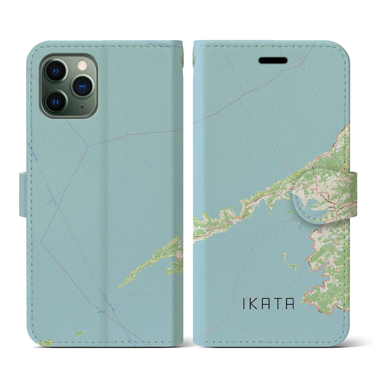 【伊方（愛媛県）】地図柄iPhoneケース（手帳タイプ）ナチュラル・iPhone 11 Pro 用