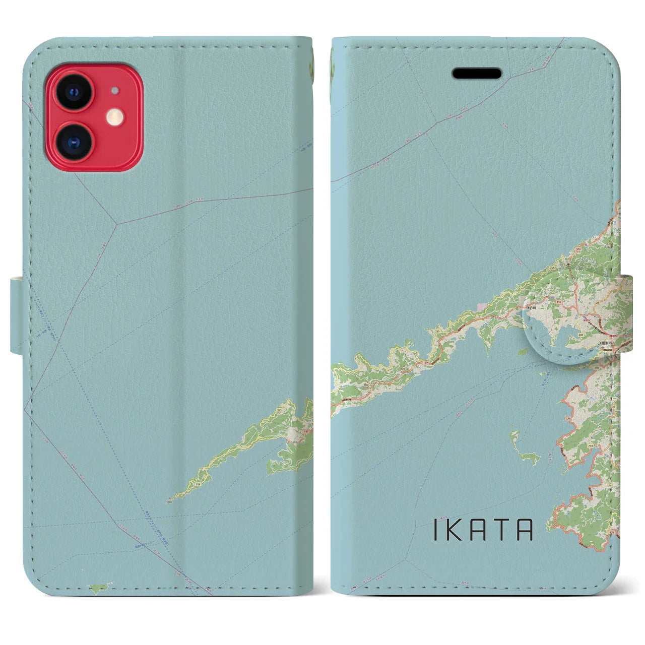 【伊方（愛媛県）】地図柄iPhoneケース（手帳タイプ）ナチュラル・iPhone 11 用