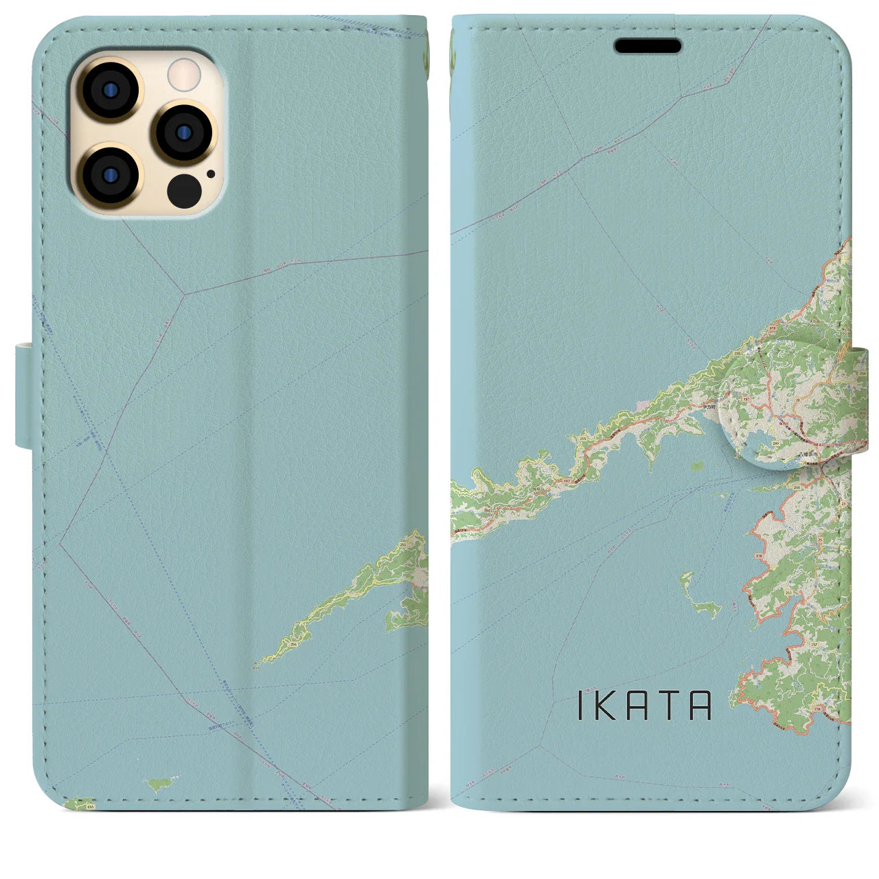 【伊方（愛媛県）】地図柄iPhoneケース（手帳タイプ）ナチュラル・iPhone 12 Pro Max 用