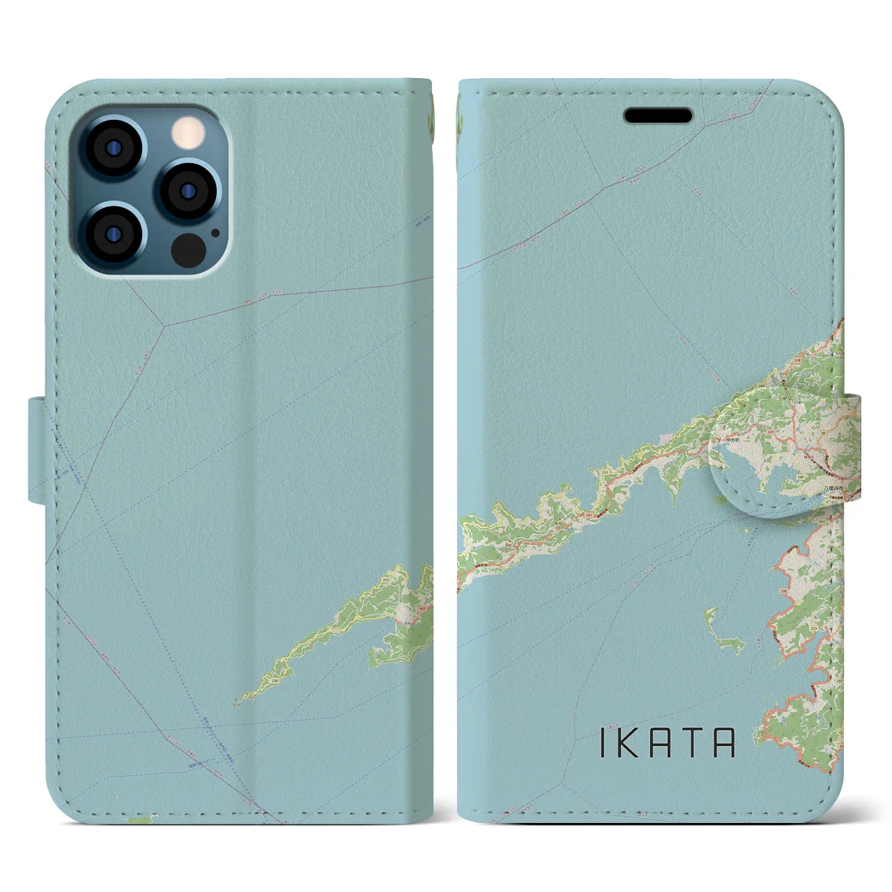 【伊方（愛媛県）】地図柄iPhoneケース（手帳タイプ）ナチュラル・iPhone 12 / 12 Pro 用