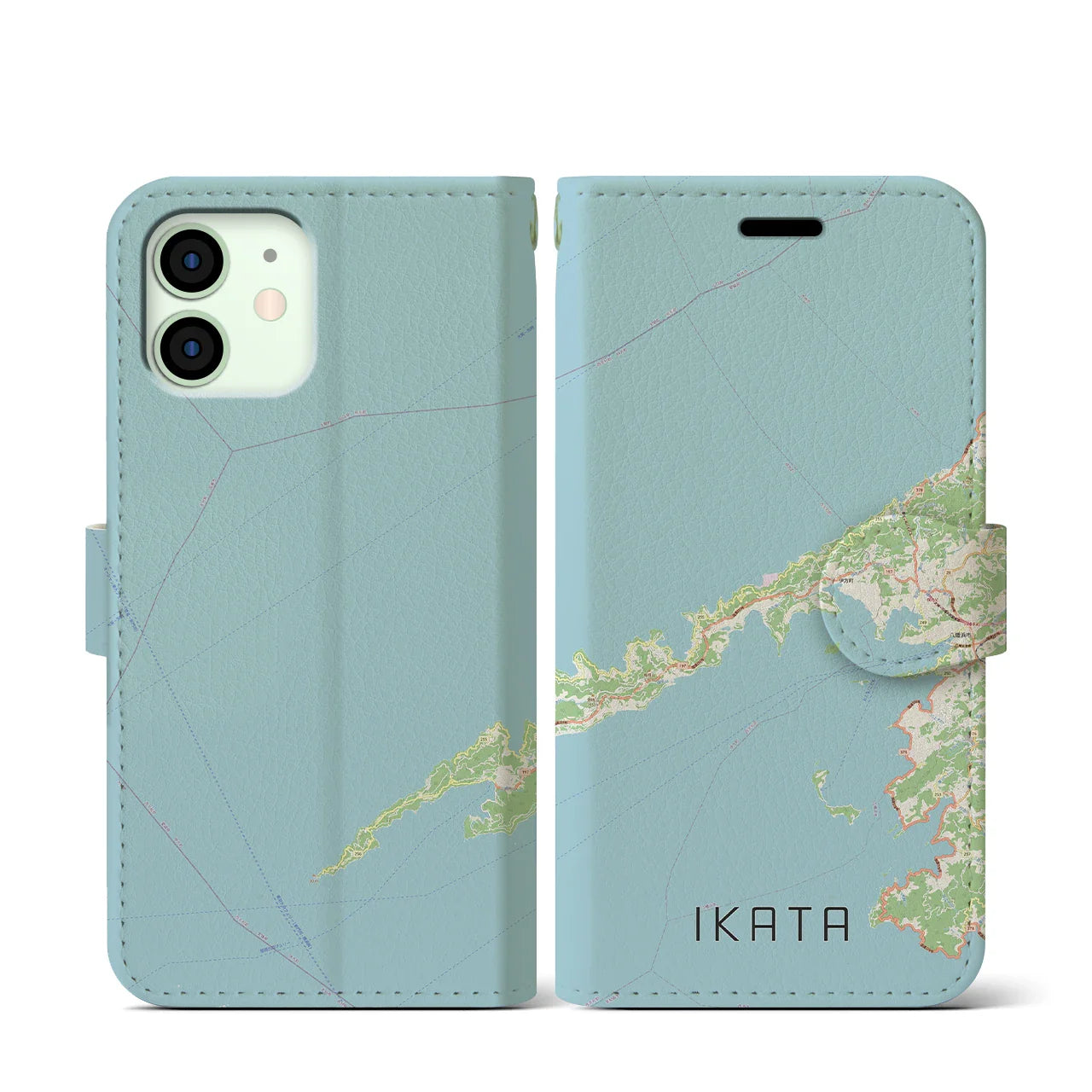 【伊方（愛媛県）】地図柄iPhoneケース（手帳タイプ）ナチュラル・iPhone 12 mini 用