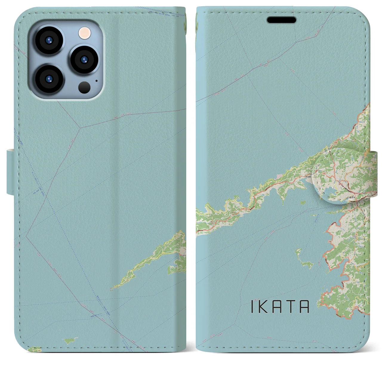 【伊方（愛媛県）】地図柄iPhoneケース（手帳タイプ）ナチュラル・iPhone 13 Pro Max 用