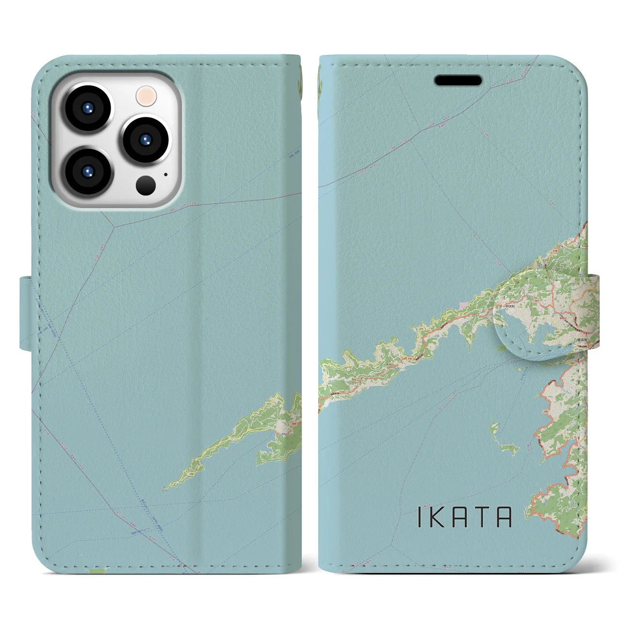 【伊方（愛媛県）】地図柄iPhoneケース（手帳タイプ）ナチュラル・iPhone 13 Pro 用